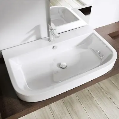 £79.14 • Buy Modern Bathroom Wash Basin Sink Ceramic Semi Recessed D Shape Large 810x480mm