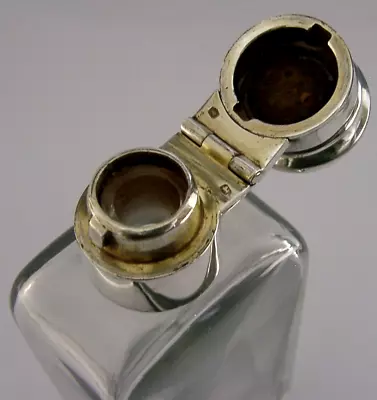 ENGLISH STERLING SILVER GLASS SPIRIT HIP FLASK 1934 HUNTING RIDING SHOOTING 226g • $184.97