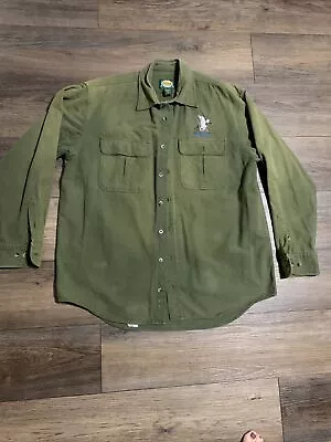 Cabela's Duck Logo Heavy Cotton Long Sleeve Button Up Shirt - Men's Size L Tall • $9.08