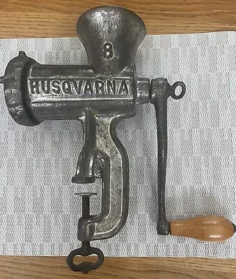 Vintage Husqvarna #8 Hand Mincer Grinder Sweden 1920's Cast Iron Complete Heavy • $39.95