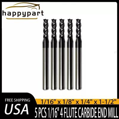 4 Flute 1/16 End Mill Solid Carbide Tialn Coated X 3/16 X 1-1/2 Bit 5 Pcs • $19.99