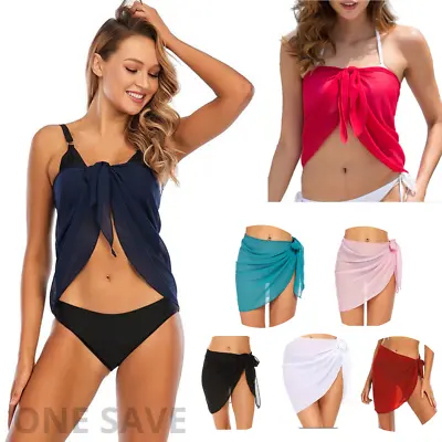£3.49 • Buy Women Sarong Beach Cover Up Mini Long Sheer Chiffon Swimwear Wrap Bikini Skirt