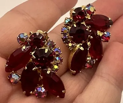 Red Rhinestone Costume Jewelry Beautiful  Vintage Aurora Designer Earrings • $25