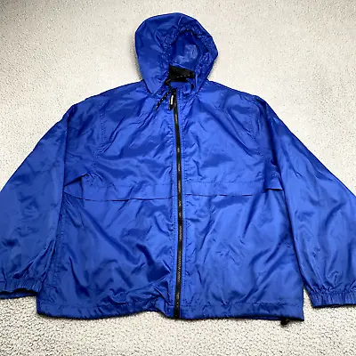 VINTAGE Eddie Bauer Ebtek Jacket Mens Medium Blue Lightweight Hood Windbreaker • $24.42