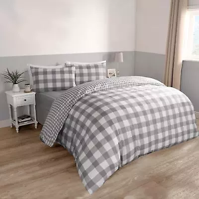 Gingham Duvet Cover Bedding Set Check Quilt Pillowcase Reversible Double King • £10.99