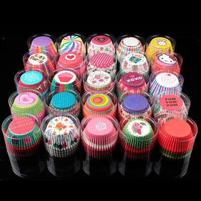 100Pcs High Quality Paper Cupcake Cases Muffin Baking Cup Cake Case Box Coloured • £2.51