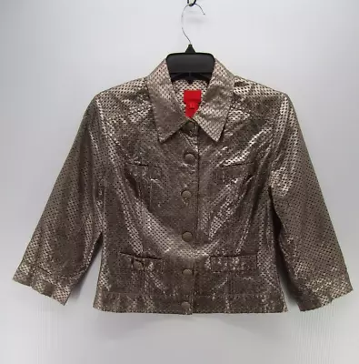 $20.99 • Buy V Cristina Jacket Women Small Brown Blazer Faux Pockets Button Up Preppy Dotted
