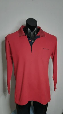 $64 • Buy Paolo Gucci Red Long Sleve Polo Shirt With Contrasting Collar Size 100