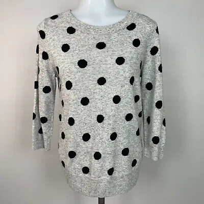 J. Crew Sweater Small Gray Black Polka Dot 3/4 Sleeve Pullover Women's • $16