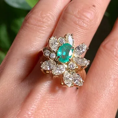 Massive Colombian Emerald & Diamond Ring 18k Yellow Gold • $6230