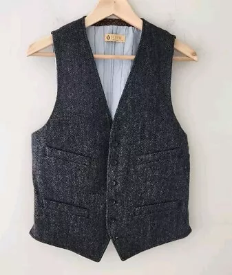 J Crew Men's British Wool Moon Tweed Herringbone Lined Gentleman Vest Gilet! S • $52.50