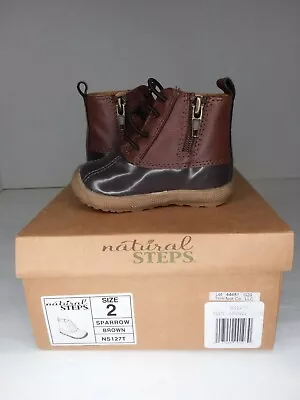 $15.99 • Buy Baby Boys Size 2 Water Proof Duck Boots Tan & Brown Sparrow NIB Natural Steps 