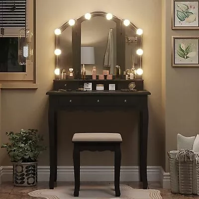 Vanity Table Set With Lighted Tri-fold Mirror And Stool Makeup Dressing Table • $139.97