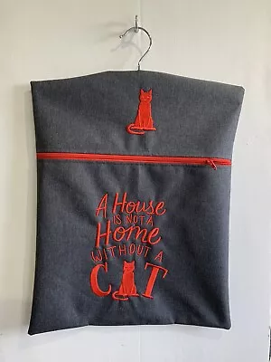 Hand Made Waterproof Peg/Hanging Storage Bag Zipped 12½x16  Dk Grey Red Cat • £6.95