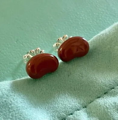 NEW RARE Tiffany & Co. Elsa Peretti 9mm Red Jasper Bean Earrings Sterling Silver • $500