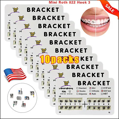 10 Packs Dental Orthodontic Brackets Braces Mini Roth 022 Slot 3 Hooks #3 USA OR • $19.99