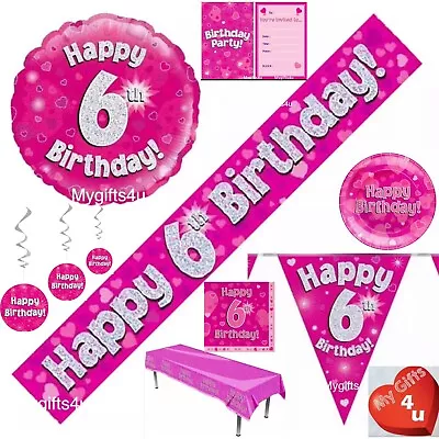 Age 6th & Happy Birthday Pink Party Decorations Bunting Banners Balloons Swirls • £2.50