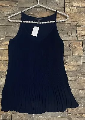 $15 • Buy NWT Banana Republic Pleated Accordian Tank Camisole Top XS Navy Blue Pretty!