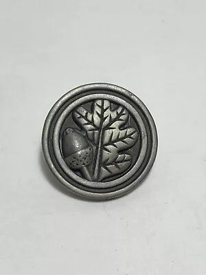 Vintage Pewter Brooch Pin Betsy Fields Acorn Oak Leaf Round Signed Pinback Lapel • $10.95