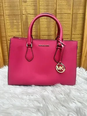 Michael Kors Bag Sheila Medium Satchel Carmine Pink Leather Purse New Spring • $145