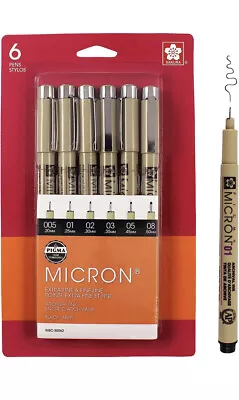 Pigma Micron Fineliner Pens Archival Black Ink Pens For Writingdrawing 6 Pack • $19.97