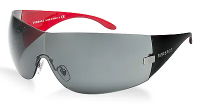 NEW Genuine VERSACE Black Red Shield Wrap Sunglasses VE 2054 1001/87 115 3N 2O54 • $165.35