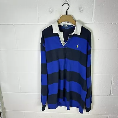 Ralph Lauren Rugby Shirt Mens 2XL XXL Blue Navy Colourblock Polo Striped Pony RL • £38.95