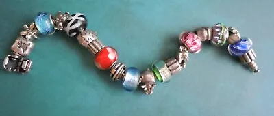 Authentic PANDORA 7  Sterling Silver Bracelet With Charms HIPPO GIRAFFE OWL • £275.05