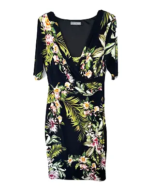 Michaela Louisa Black & Bright Tropical Print Occasion Dress Size 12  • £14.99