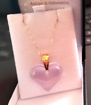 Lalique Pendant Satin Crystal Necklace Large Heart 9ct Gold Chain Silk Cord New • £195