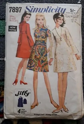 £4 • Buy Simplicity 7897 Sewing Pattern Vintage 1960s Mini Dress Sewing Pattern Size 8