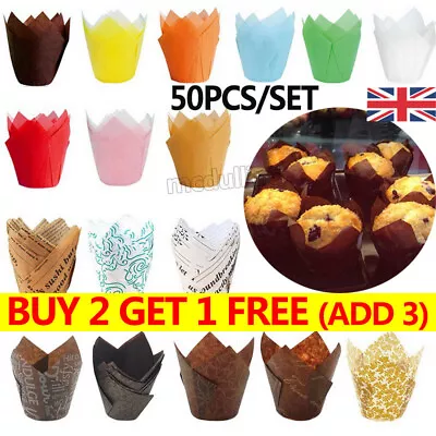 £1.29 • Buy 50X Cupcake Wrapper Baking Muffin Liners Cup Tulip Case Cake Papers Kitchen DIY