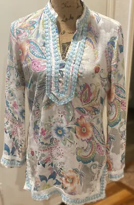 MALVIN I Love Linen Brand Boho Paisley Floral Tunic Top Womens Small • $15