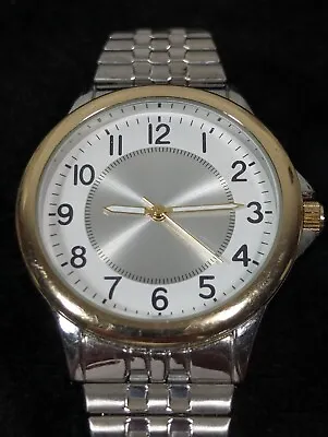 Mens Silver Tone Dial Round Case Stainless Steel Stretch Band Watch 7.5 Inch • $13.99