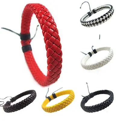 BRAIDED FAUX LEATHER BRACELET 10 Colours Adjustable SURFER TRIBAL Men Women • £2.95