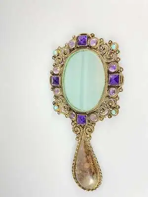 Vintage Matilde Poulat Matl Salas Mexico Silver Hand Mirror Amethysts Turquoise • $599