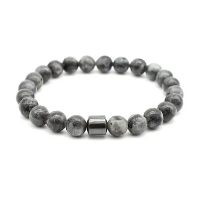 Natural 8MM Labradorite Magnetic Black Hematite Round Bead Bracelet Men Women UK • £3.99