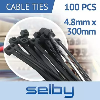 100pcs Cable Ties Zip Ties Black 4.8mm X 300mm Strong Nylon UV Stabilised • $15.95