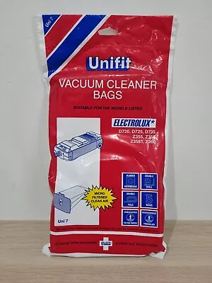 NEW UNIFIT Uni 7 Vacuum Bags 5 Pack UNI7 Suit Electrolux D720 D725 D735 Z355 • £18.56