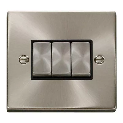 Click Deco  3 Gang 2 Way Plate Light Switch In Satin Chrome Black Insert • £12.90