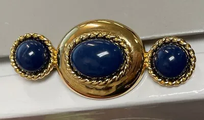 Monet Gold Tone Faux Lapis Blue Cabochon Triplet Pin Brooch • $19.99