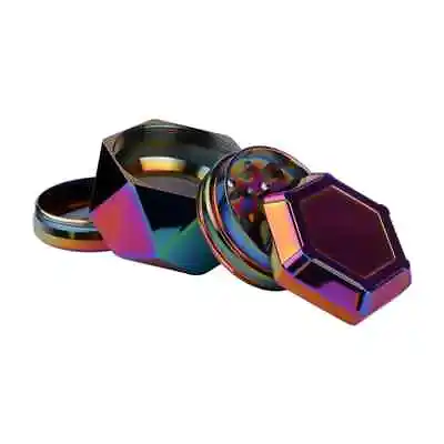 Large 63mm 4Part Metal Herb Magnetic Grinder Crusher Engraved Design Rainbow • £13.99