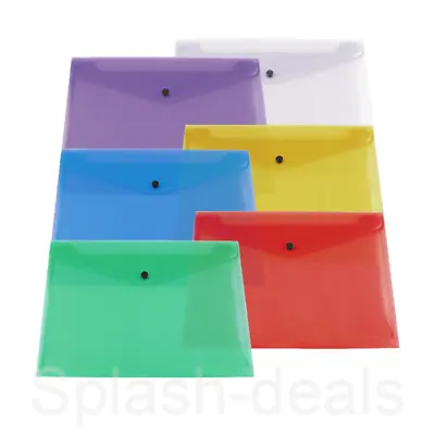 A5 A4 A3 Plastic Stud Document Wallets Folders Files Filing School - 6 Colours • £3.99