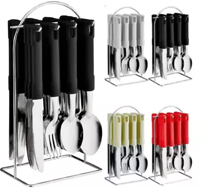 24 Pcs Stainless Steel Cutlery Set With Chrome Stand-assorted Colours • £9.46