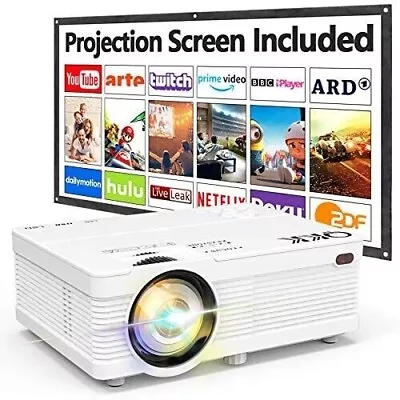 QKK AK-81 Projector With Projection Screen 6500 Lumens Mini Projector 1080P... • £80.99