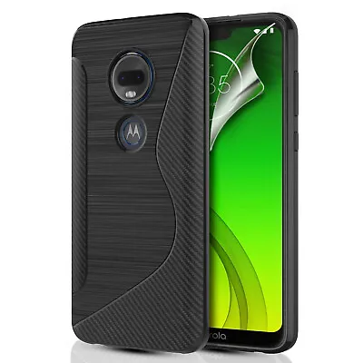 Carbon Fibre Silicone Gel Phone Case Cover & Screen Protector For Various Phones • £3.49