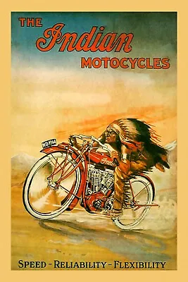 The Indian Motocycles American Motorcycle 1914 Usa Vintage Poster Repro FREE S/H • $17.90