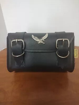 Willie & Max Black Leather Eagle Motorcycle Handlebar Travel Bag 2 Buckles  • $35.95