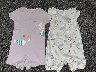 Baby Girls Sealife Seahorse Short Summer Romper Suits 18-24 Months • £3.50