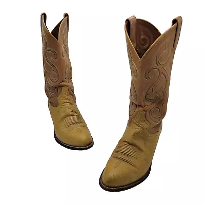 Tony Lama Smooth Ostrich Mens 8.5 D Brown Tan Leather Cowboy Western Boots CZ874 • $59.95